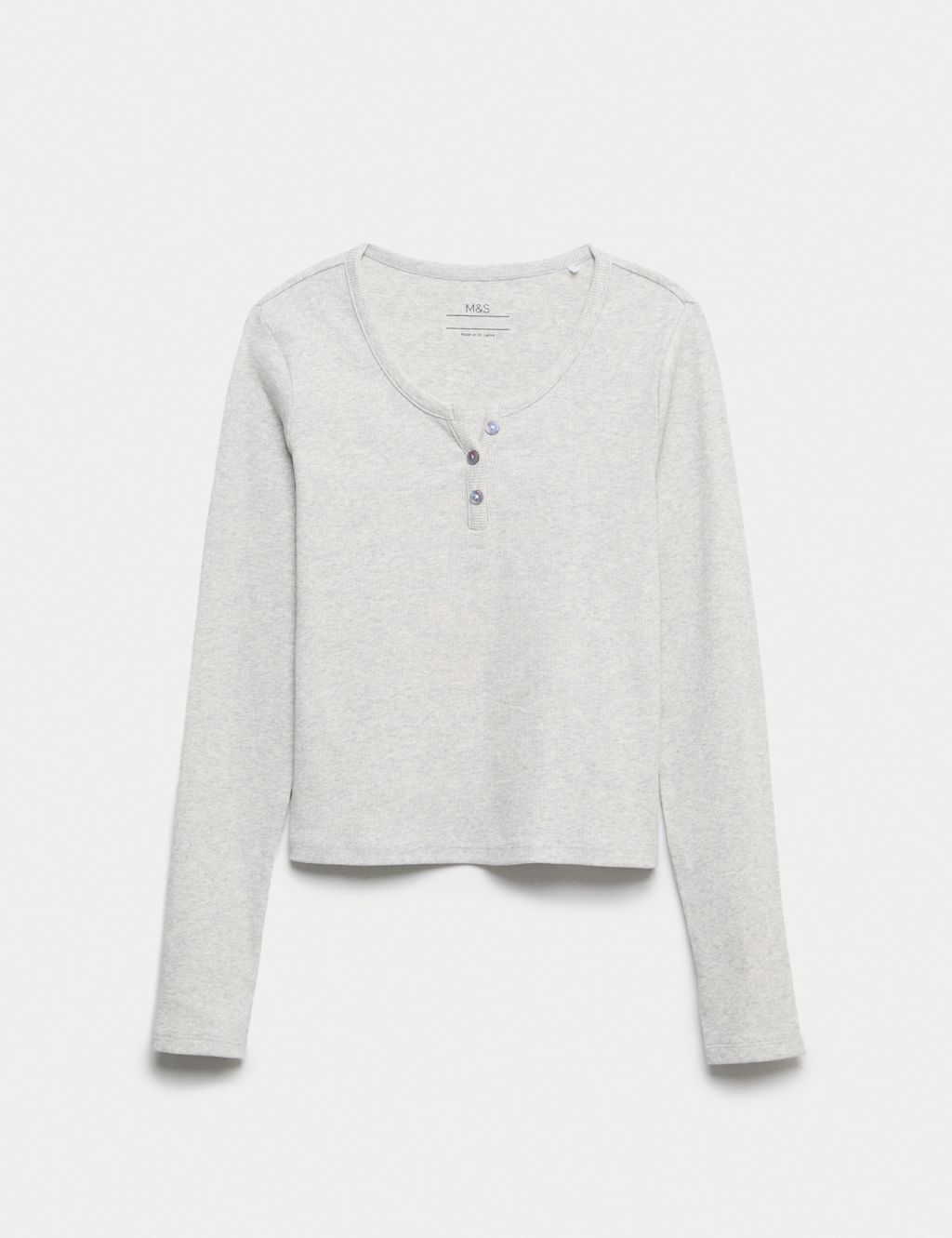 M&S Cotton Rich Henley Top (6-16 Yrs) - 12-13 - Light Grey, Light Grey