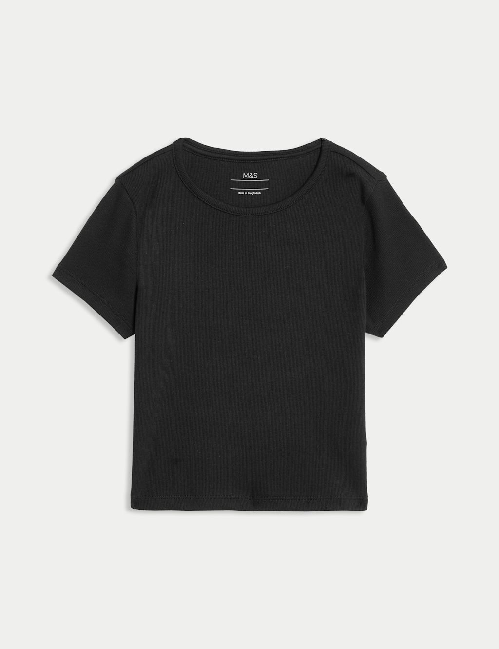 M&S Cotton Rich Ribbed T-Shirt (2-16 Yrs) - 10-11 - Black, Black