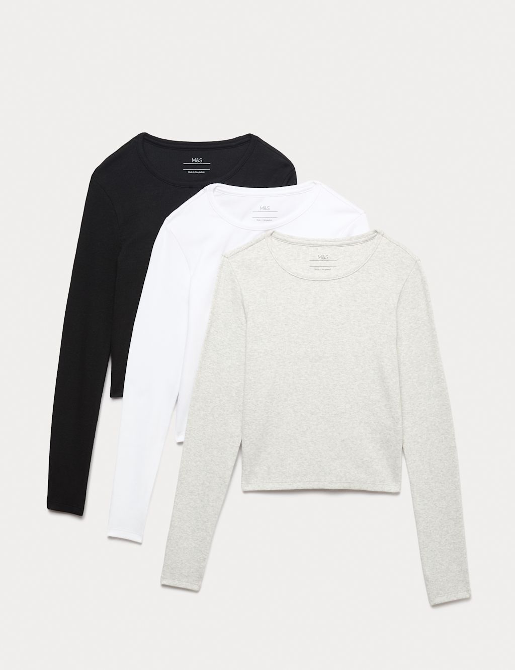 M&S 3pk Cotton Rich Ribbed Tops (6-16 Yrs) - 10-11 - Neutral, Neutral