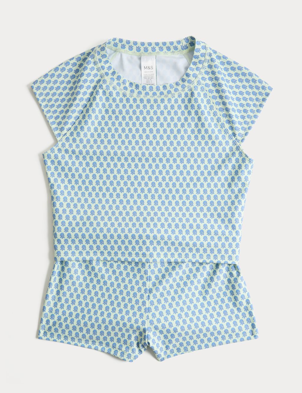 M&S 2 Piece Block Print Swim Set (6-16 Yrs) - 10-11 Years - Green Mix, Green Mix