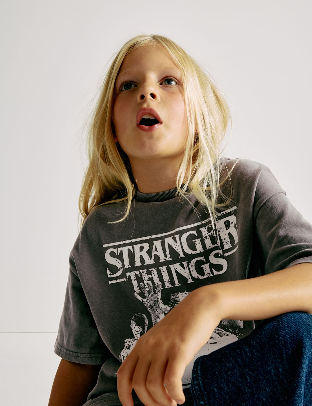 M&S Pure Cotton Stranger Things™ T-Shirt (7-16 Yrs) - 6-7 Y - Carbon, Carbon