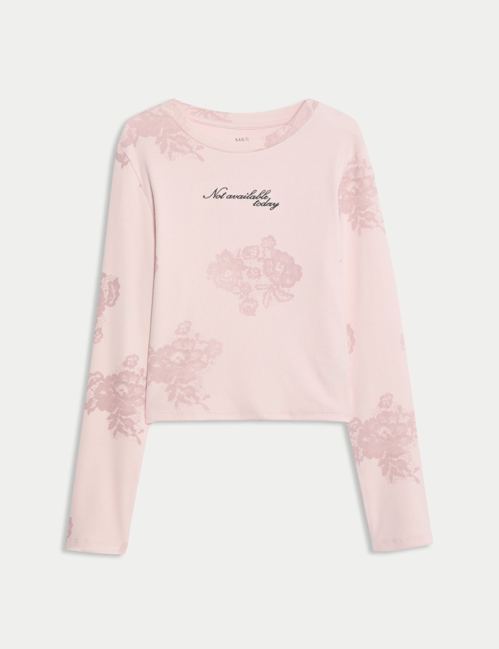 M&S Cotton Rich Slogan Ribbed Top (6-16 Yrs) - 7-8 Y - Light Pink, Light Pink