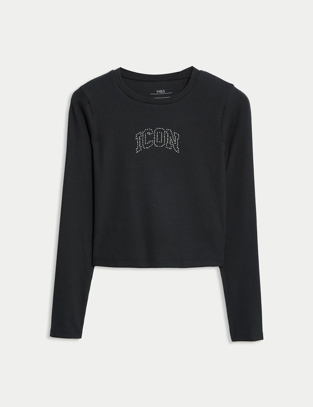 M&S Cotton Rich Slogan Ribbed Top (6-16 Yrs) - 10-11 - Carbon, Carbon