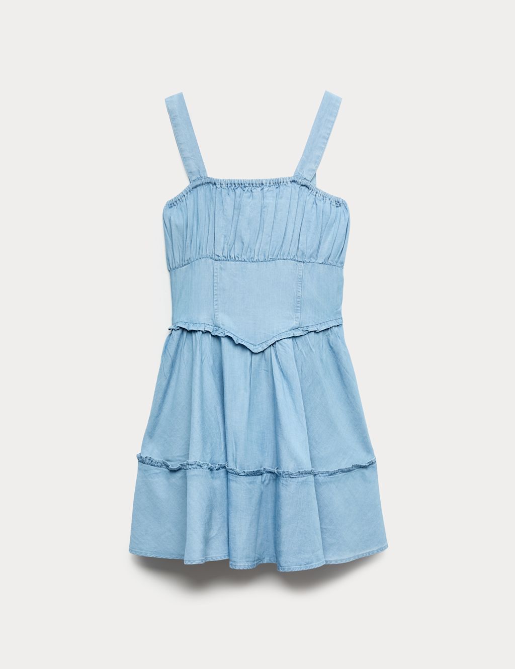 M&S Checked Mini Dress (6-16 Yrs) - 10-11 Years - Light Denim, Light Denim