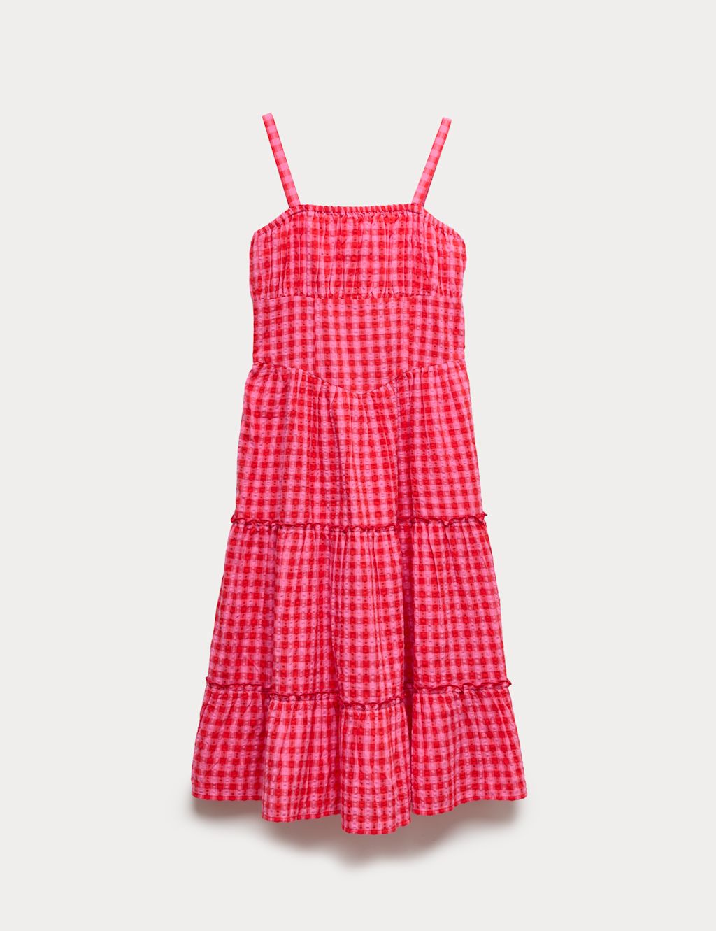 M&S Cotton Rich Checked Maxi Dress (6-16 Yrs) - 10-11 Years - Light Pink, Light Pink