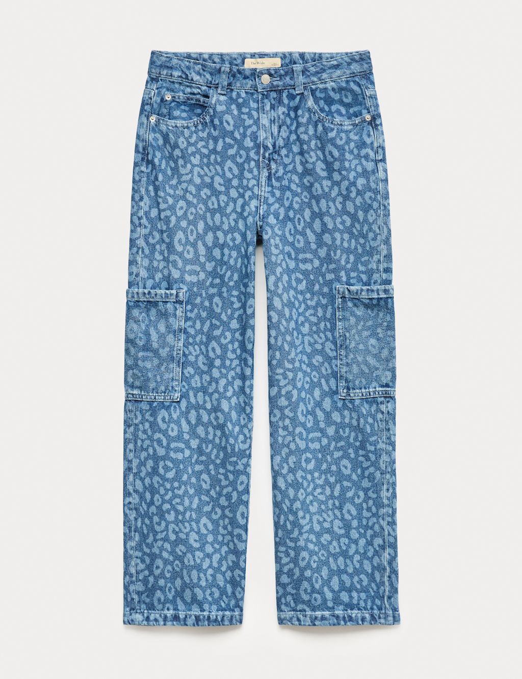 M&S Denim Leopard Print Wide Leg Cargo Jeans (6-16 Yrs) - 10-11 Years, Denim