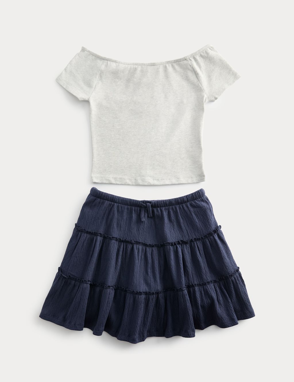 M&S Cotton Rich Bardot Top and Skort Outfit (6-16 Yrs) - 10-11 Years - Navy Mix, Navy Mix