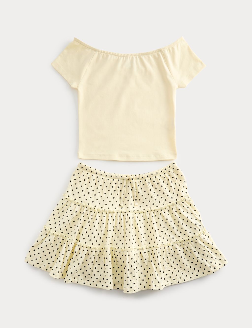 M&S Cotton Rich Bardot Top and Skort Outfit (6-16 Yrs) - 10-11 Years - Yellow Mix, Yellow Mix