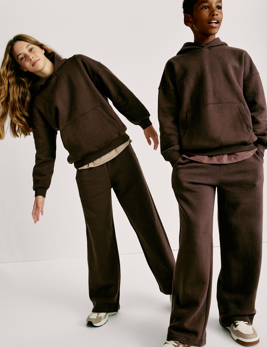 M&S Wide Leg Cotton Rich Joggers (2-16 Yrs) - 6-7 Y - Chocolate, Chocolate