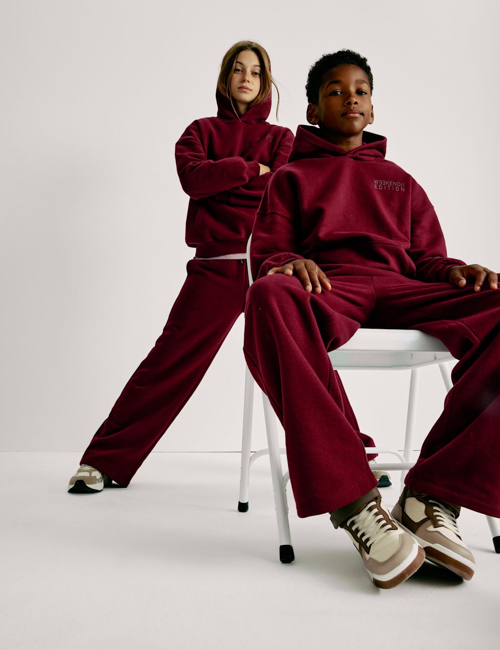 M&S Wide Leg Cotton Rich Joggers (2-16 Yrs) - 7-8 Y - Claret, Claret