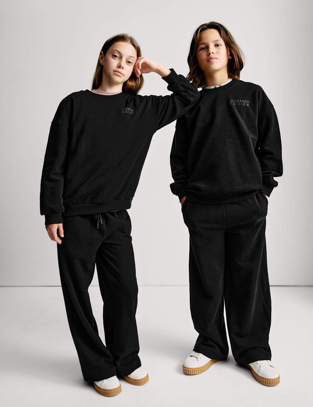 M&S Wide Leg Cotton Rich Joggers (2-16 Yrs) - 7-8 Y - Black, Black