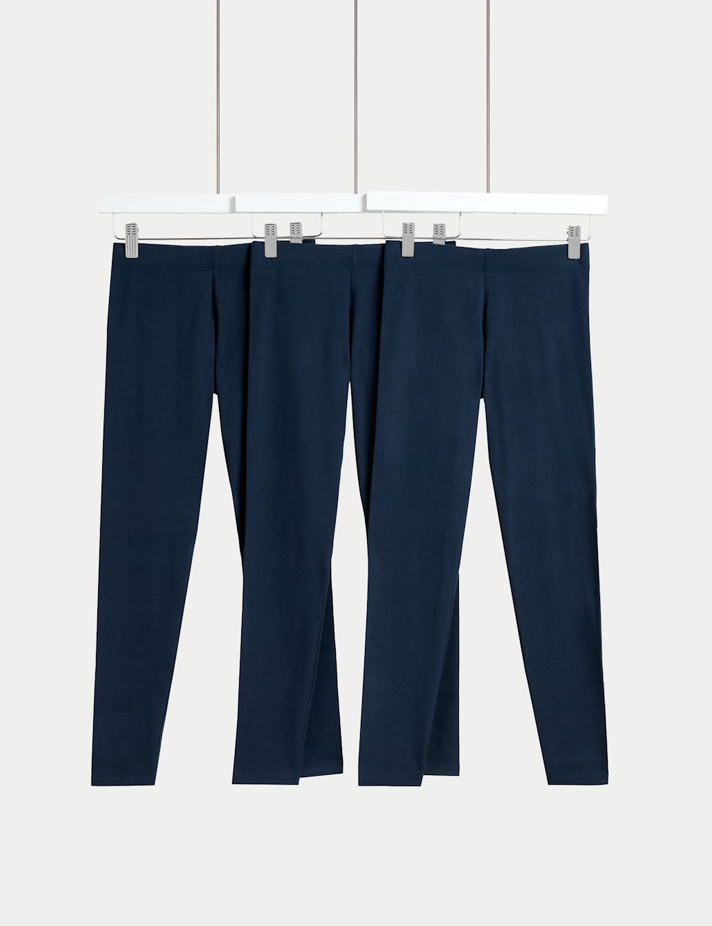 M&S 3pk Cotton Rich Plain Leggings (6-16 Yrs) - 10-11 - Navy, Navy