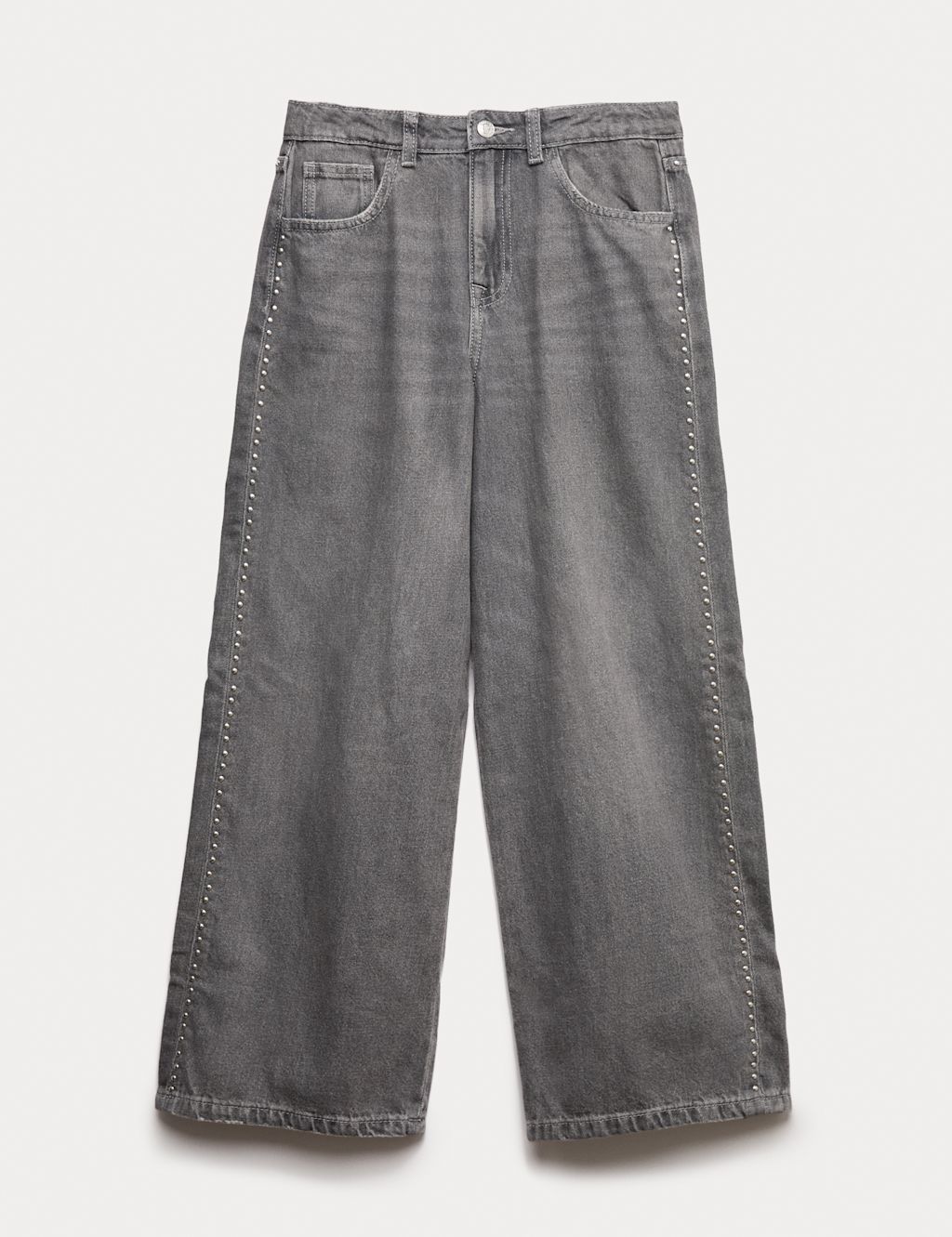 M&S Pure Cotton Wide Leg Denim Stud Jeans (6-16 Yrs) - 10-11 - Dark Grey, Dark Grey