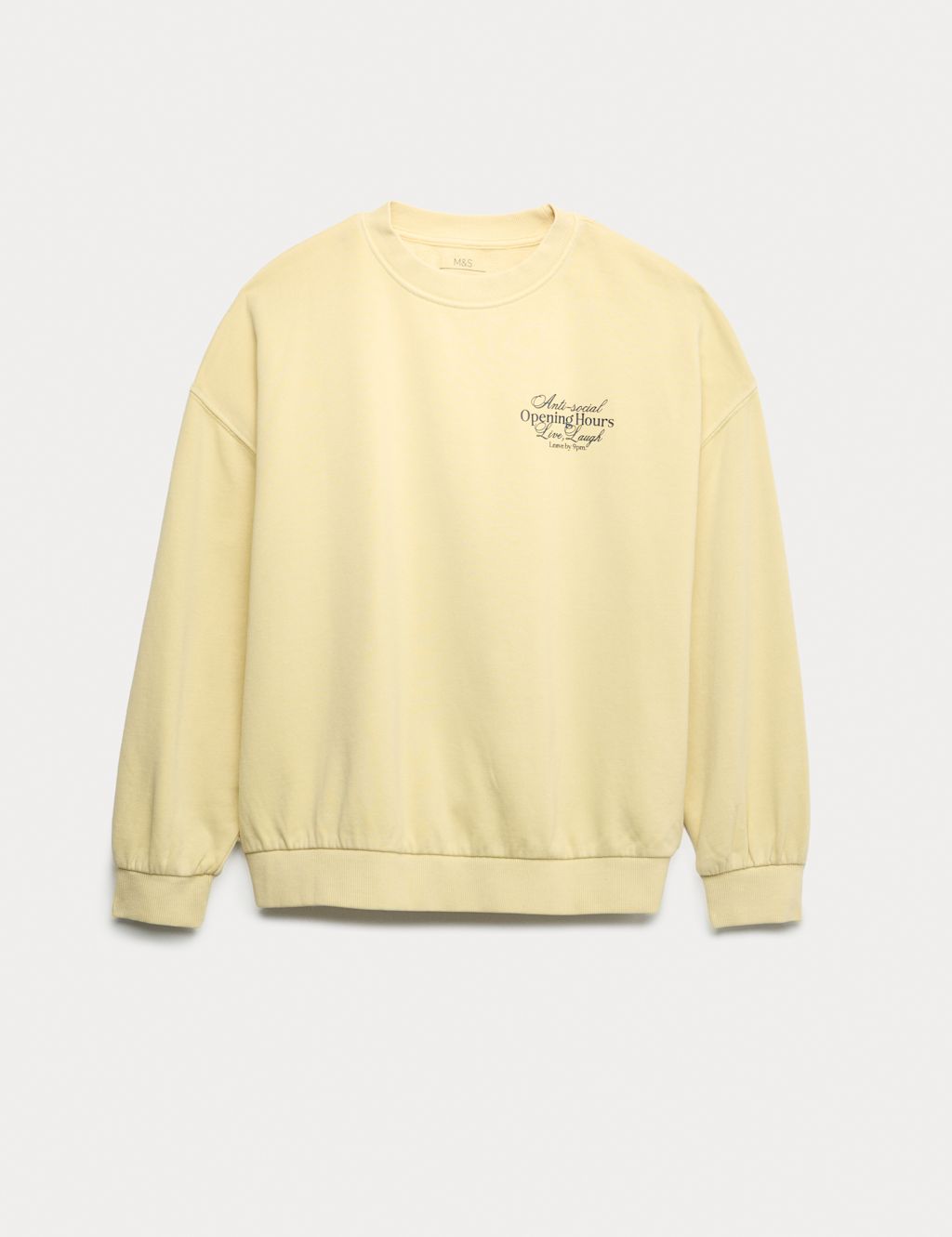 M&S Cotton Rich Anti-Social Hours Sweatshirt (6-16 Yrs) - 10-11 - Yellow, Yellow