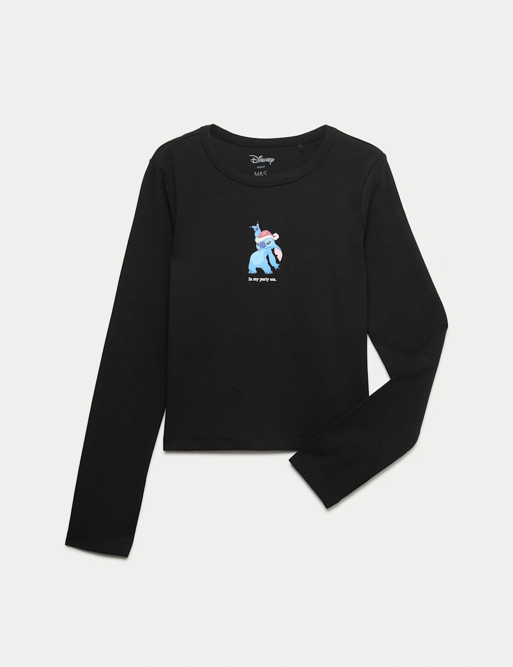 M&S Pure Cotton Lilo & Stitch™ Christmas Top (6-16 Yrs) - 10-11 - Black, Black