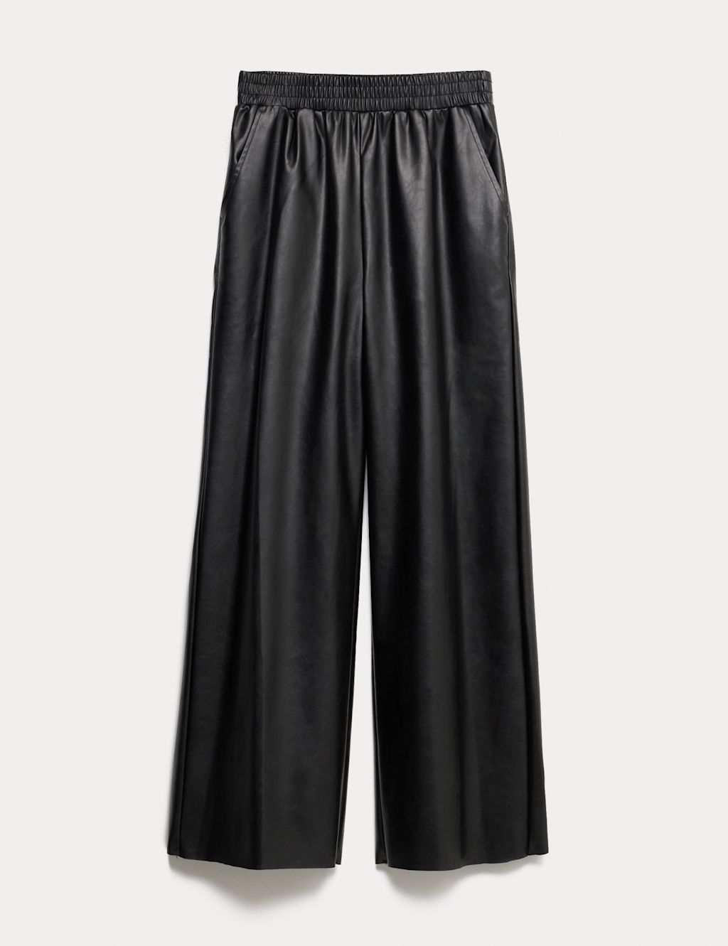 M&S Faux Leather Wide Leg Trousers (6-16 Yrs) - 10-11 - Black, Black