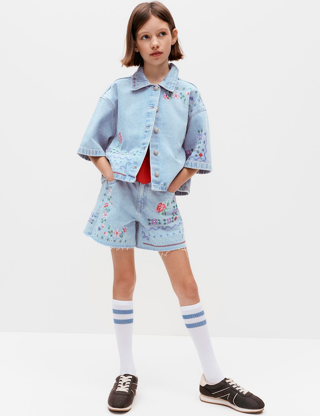 M&S Denim Cross Stitch Embroidered Shirt (6-16 Yrs) - 10-11 Years, Denim