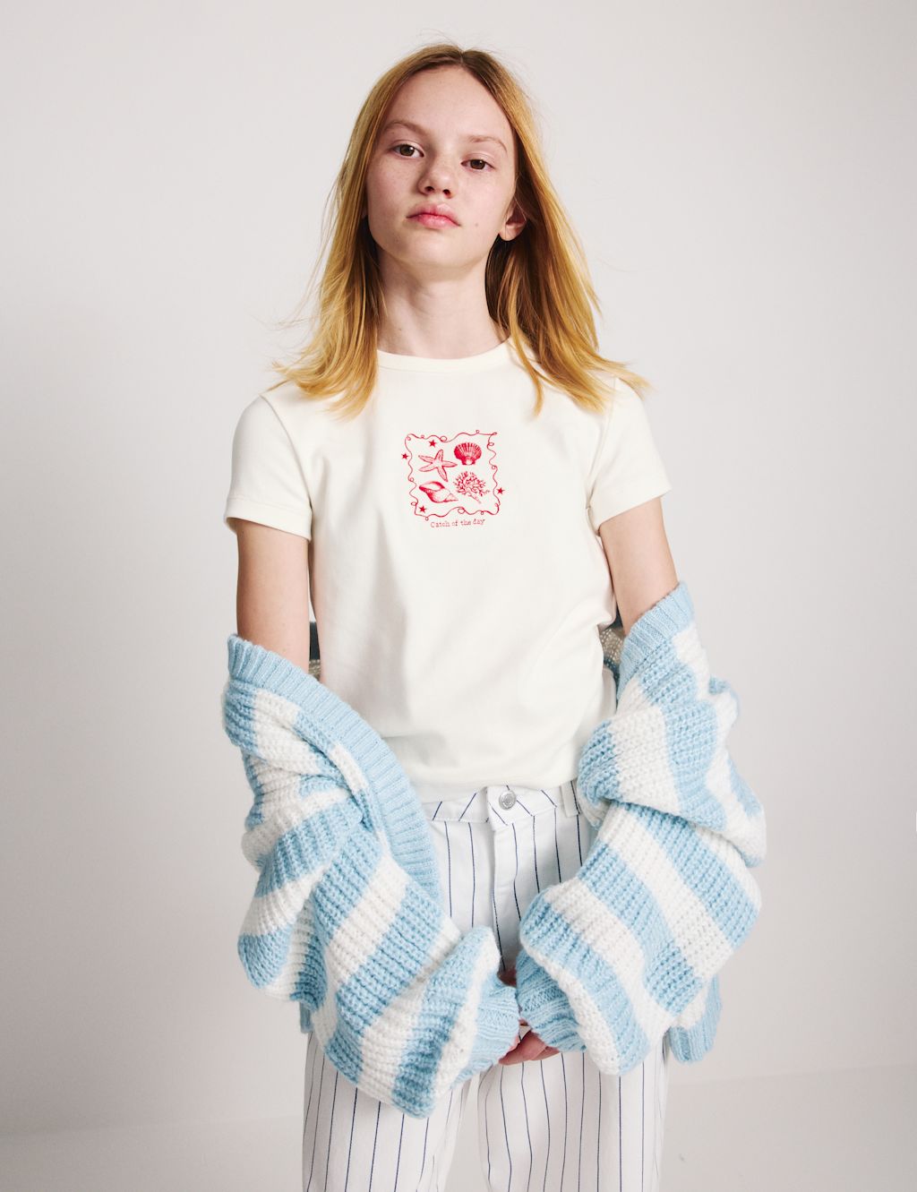 M&S Cotton Rich Seaside Graphic T-Shirt (6-16 Yrs) - 13-14 Years - Ecru, Ecru