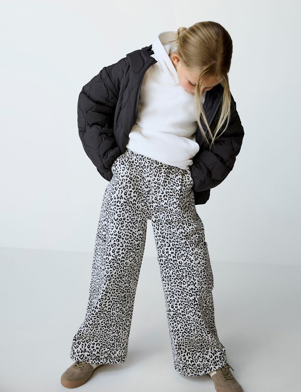 M&S Wide Leg Animal Print Jeans (6-16 Yrs) - 10-11 - Multi, Multi