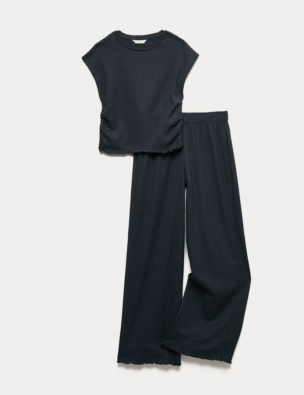 M&S 2 Piece Crinkle Jersey Top & Wide Leg Outfit - 2-3 Years - Carbon, Carbon