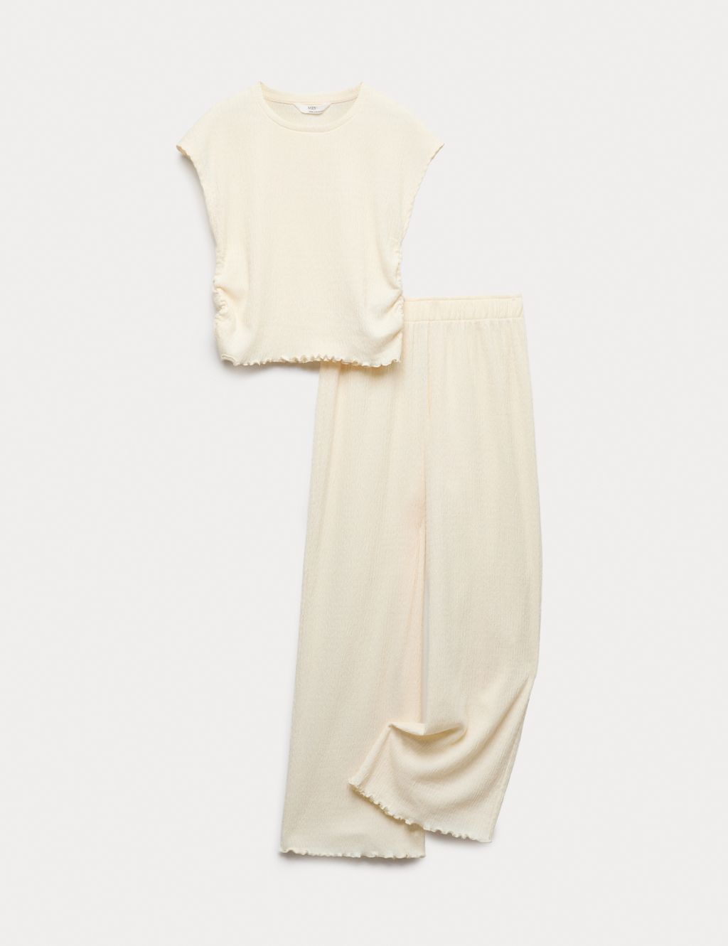 M&S 2 Piece Crinkle Jersey Top & Wide Leg Outfit - 14-15 Years - Ecru, Ecru