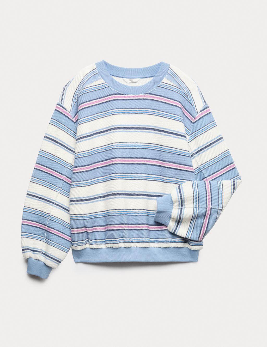M&S Cotton Rich Striped Sweatshirt (6-16 Yrs) - 10-11 Years - Powder Blue, Powder Blue