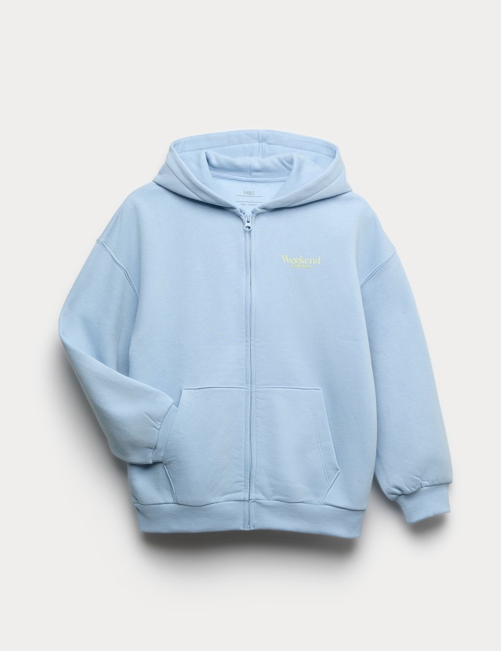 M&S Cotton Rich Zip Through Hoodie (6-16 Yrs) - 10-11 Years - Powder Blue, Powder Blue