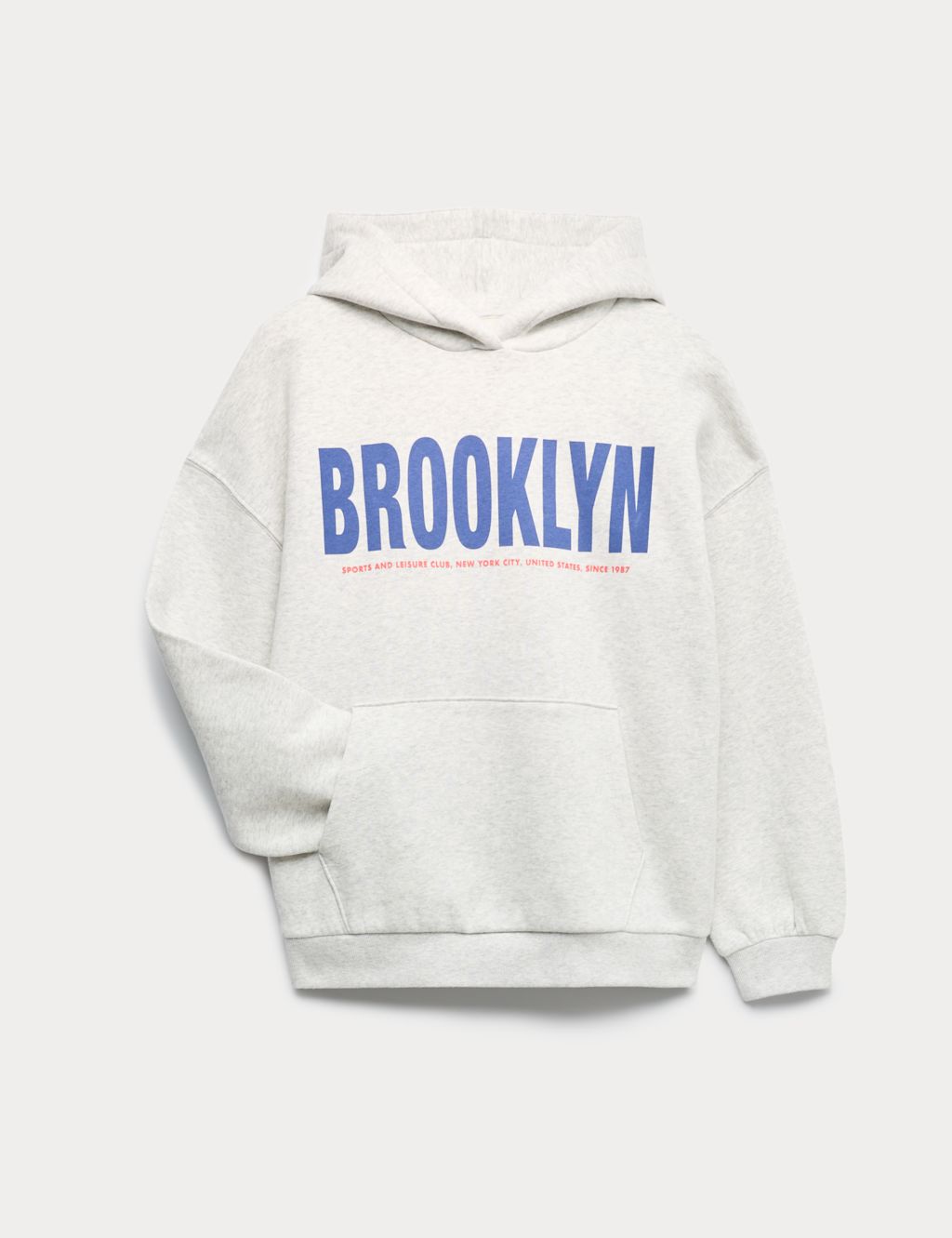 M&S Cotton Rich Brooklyn Print Hoodie (6-16 Yrs) - 10-11 Years - Grey Marl, Grey Marl