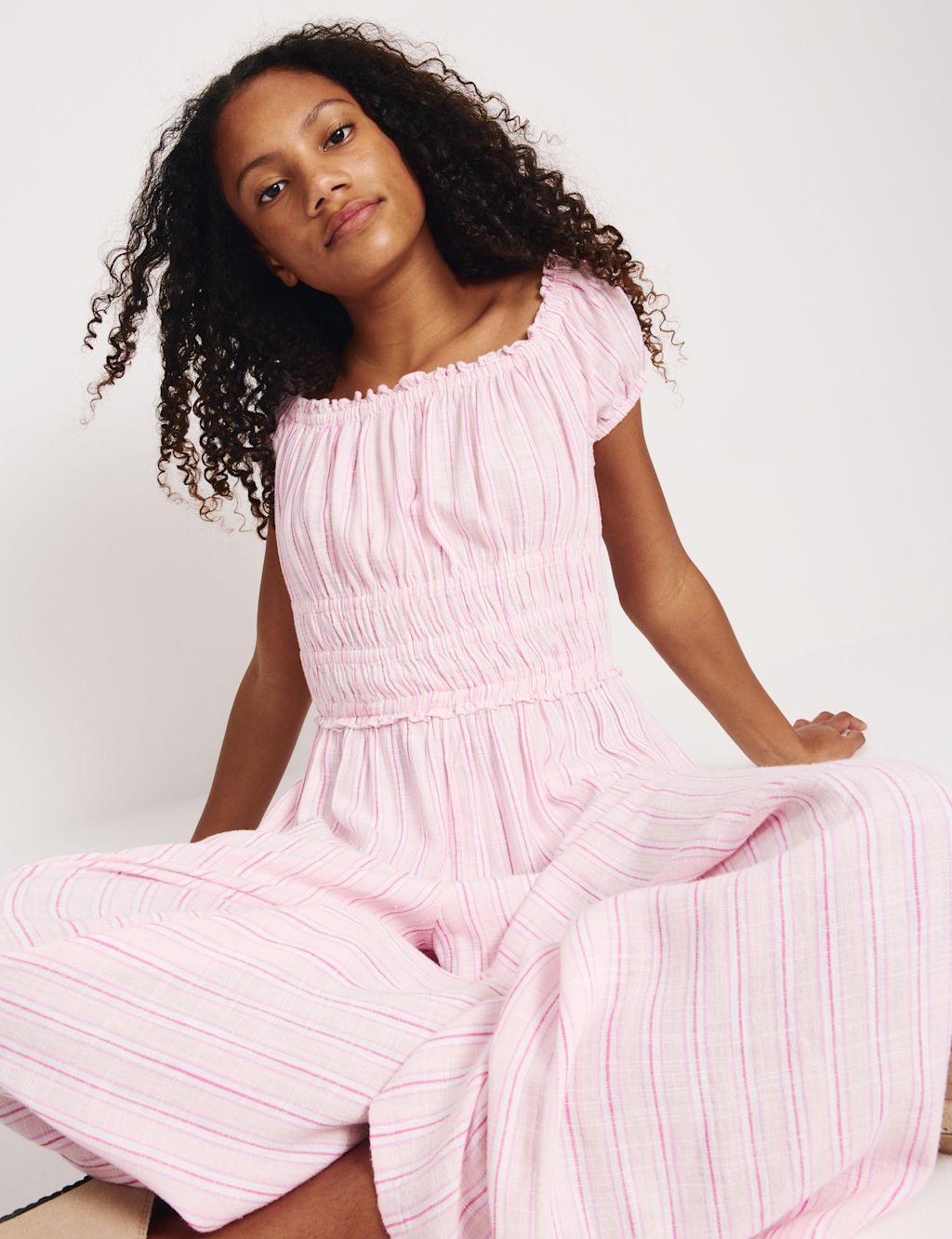 M&S Linen Blend Wide Leg Jumpsuit (6-16 Yrs) - 10-11 Years - Pink Mix, Pink Mix
