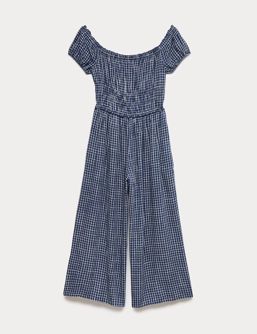 M&S Linen Blend Wide Leg Jumpsuit (6-16 Yrs) - 10-11 Years - Blue Mix, Blue Mix