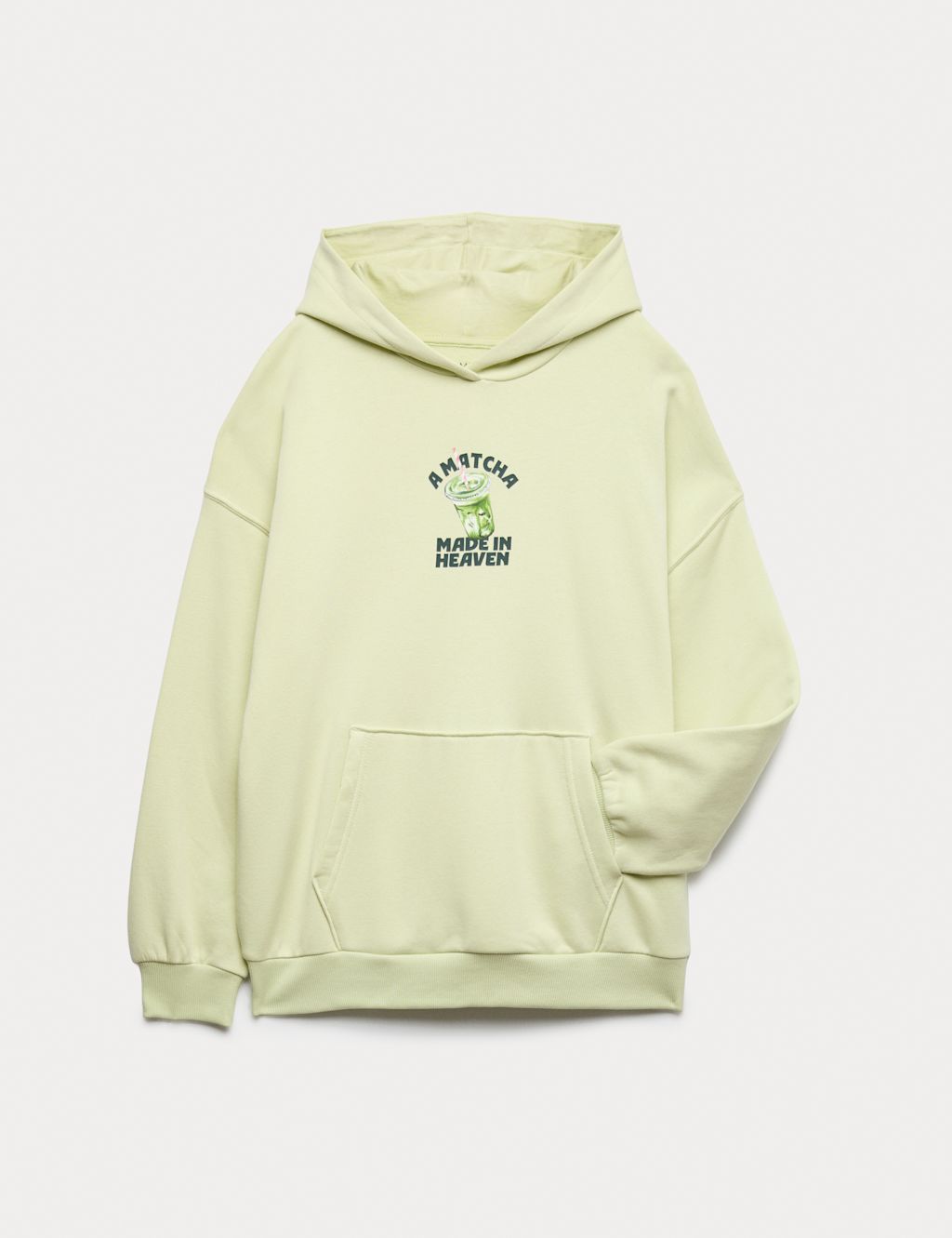 M&S Cotton Rich Matcha Graphic Hoodie (6-16 Yrs) - 10-11 Years - Green, Green