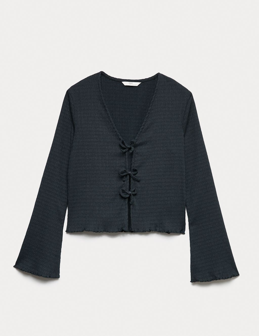 M&S Jersey Tie Up Cardigan (6-16 Yrs) - 5-6 Years - Carbon, Carbon