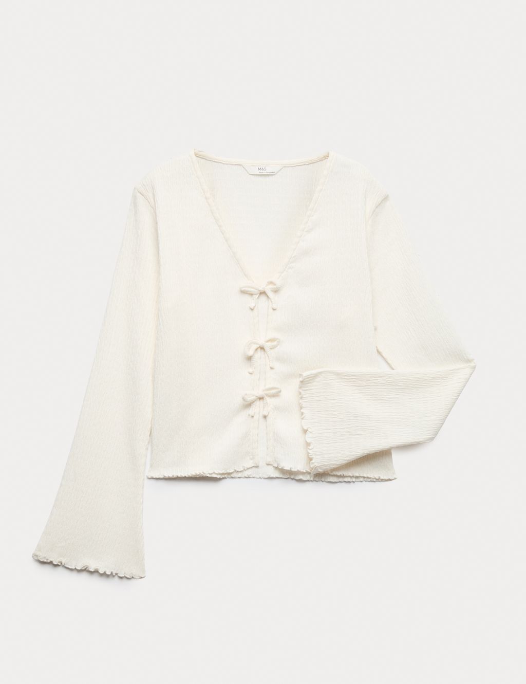 M&S Jersey Tie Up Cardigan (6-16 Yrs) - 10-11 Years - Ecru, Ecru