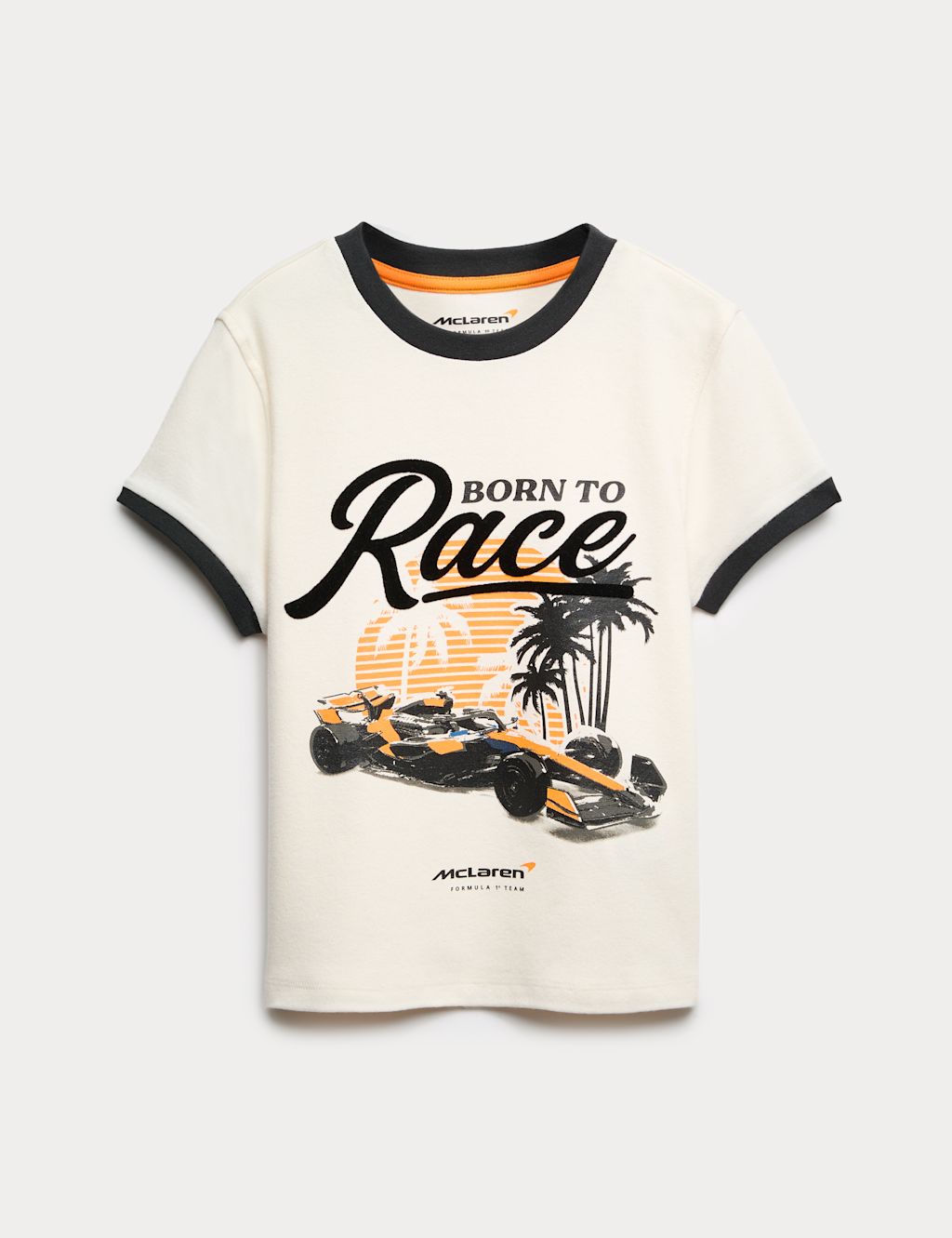 M&S Cotton Rich McLaren&trade; Graphic Fitted Crop T-Shirt (6-16 Yrs) - 10-11 Years - Ecru Mix, Ecru Mix