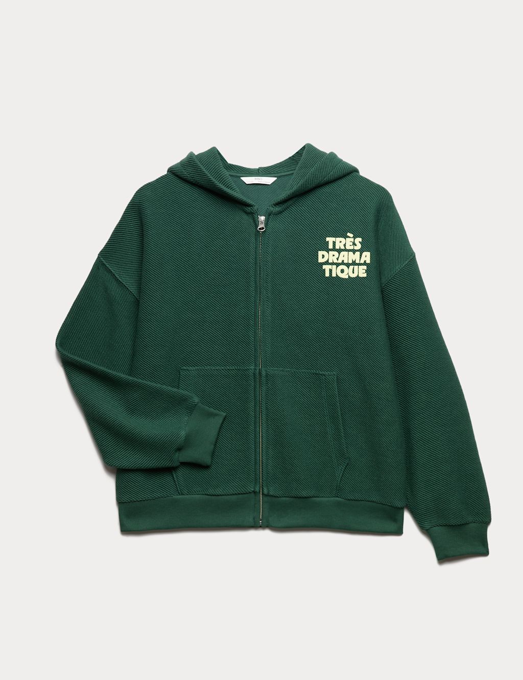 M&S Cotton Rich Tr&egrave;s Dramatique Slogan Hoodie (6-16 Yrs) - 10-11 Years - Green, Green