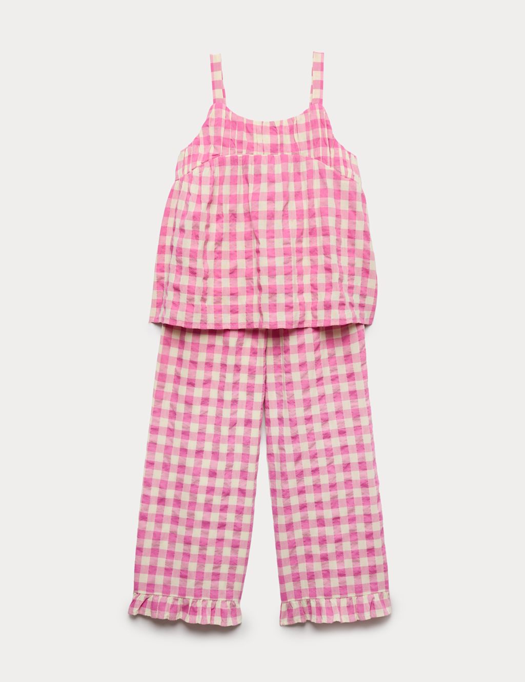 M&S Cotton Rich Gingham Vest & Trouser Outfit (6-16 Yrs) - 10-11 Years - Soft Magenta, Soft Magenta