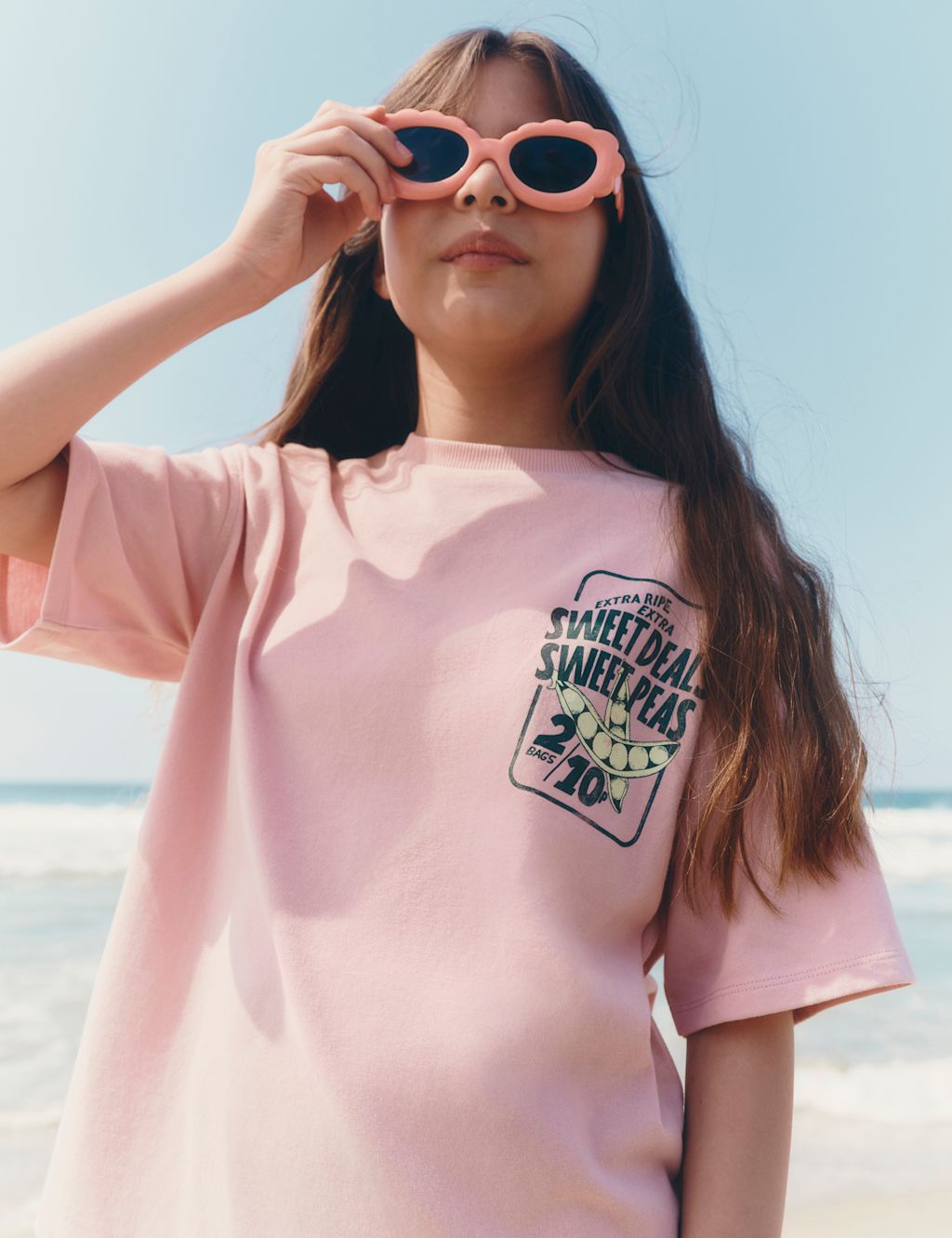 M&S Cotton Rich Sweet Pea Graphic T-Shirt (6-16 Yrs) - 11-12 Years - Magenta, Magenta