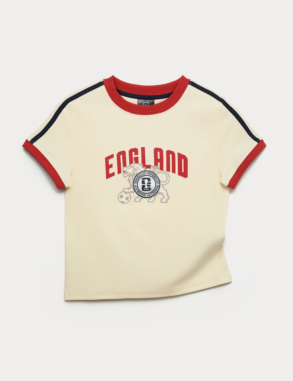 M&S FIFA World Cup 26&trade; England Ringer Baby T-Shirt (6-16 Yrs) - 10-11 Years - Ecru Mix, Ecru Mix