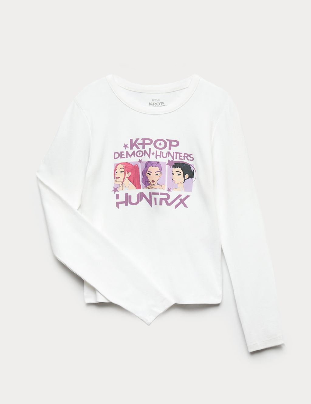 M&S Pure Cotton K-Pop Demon Hunters&trade; Fitted Crop Top (6-16 Yrs) - 15-16 Years - White, White
