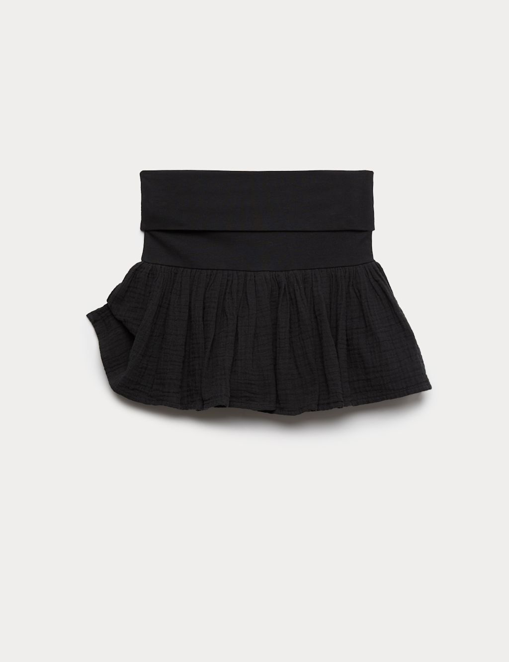 M&S Cotton Rich Fold Over Mini Skort (6-16 Yrs) - 6-7 Years - Black, Black