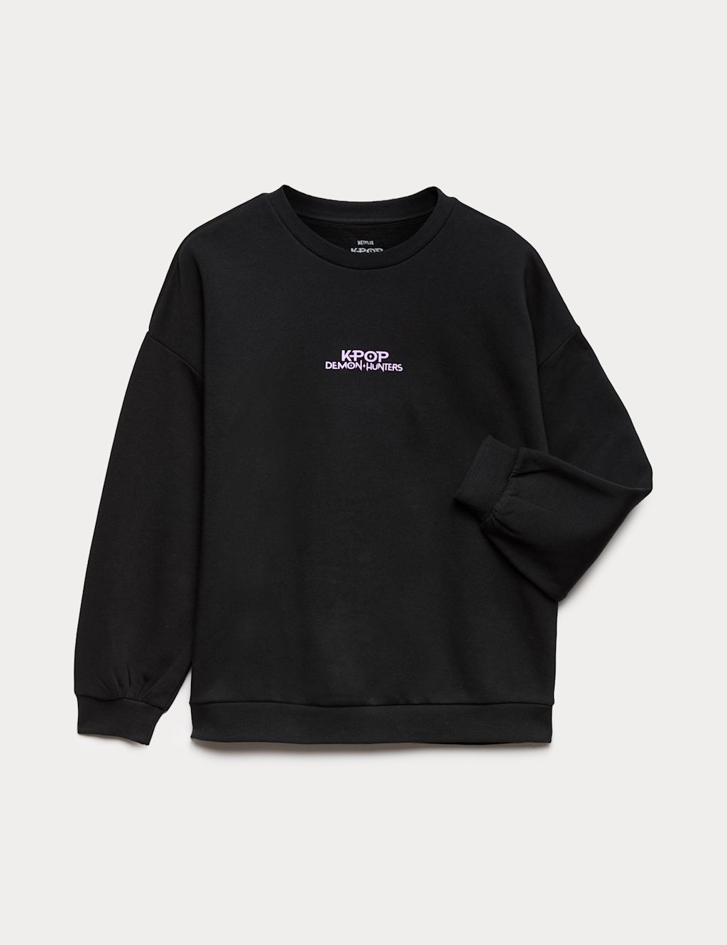 M&S Cotton Rich K-Pop Demon Hunters&trade; Sweatshirt (6-16 Yrs) - 10-11 Years - Black, Black