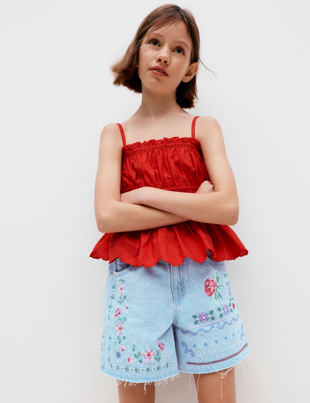 M&S Denim Cross Stitch Bermuda Shorts (6-16 Yrs) - 11-12 Years, Denim