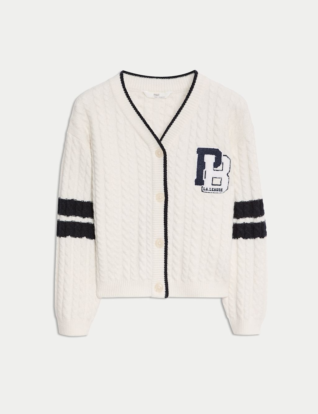 M&S Varsity Oversized Cardigan (6-16 Yrs) - 10-11 - Ecru Mix, Ecru Mix