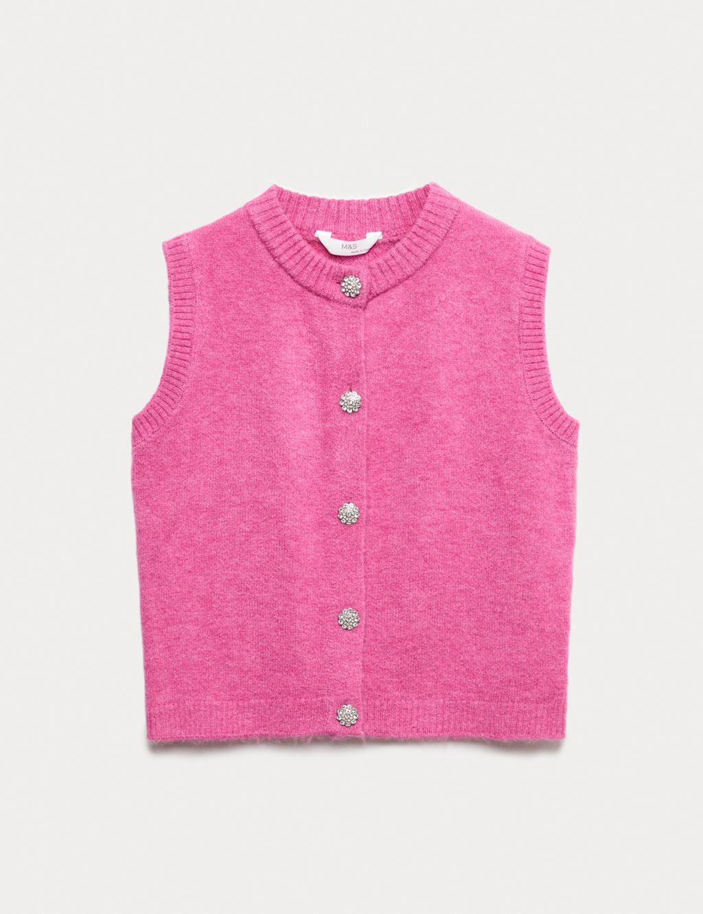 M&S Button Through Knitted Vest (6-16 Yrs) - 14-15 - Pink, Pink