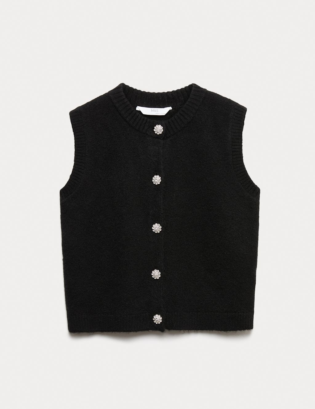 M&S Button Through Knitted Vest (6-16 Yrs) - 6-7 Y - Black, Black
