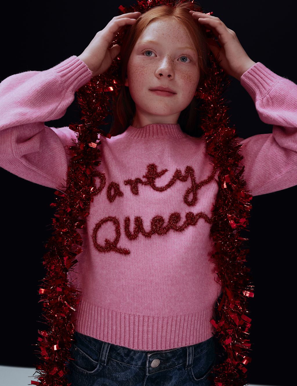 M&S Knitted Party Queen Jumper (6-16 Yrs) - 6-7 Y - Pink, Pink