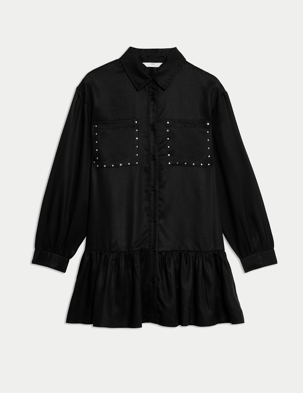 M&S Stud Pocket Shirt Dress (6-16 Yrs) - 10-11 - Black, Black