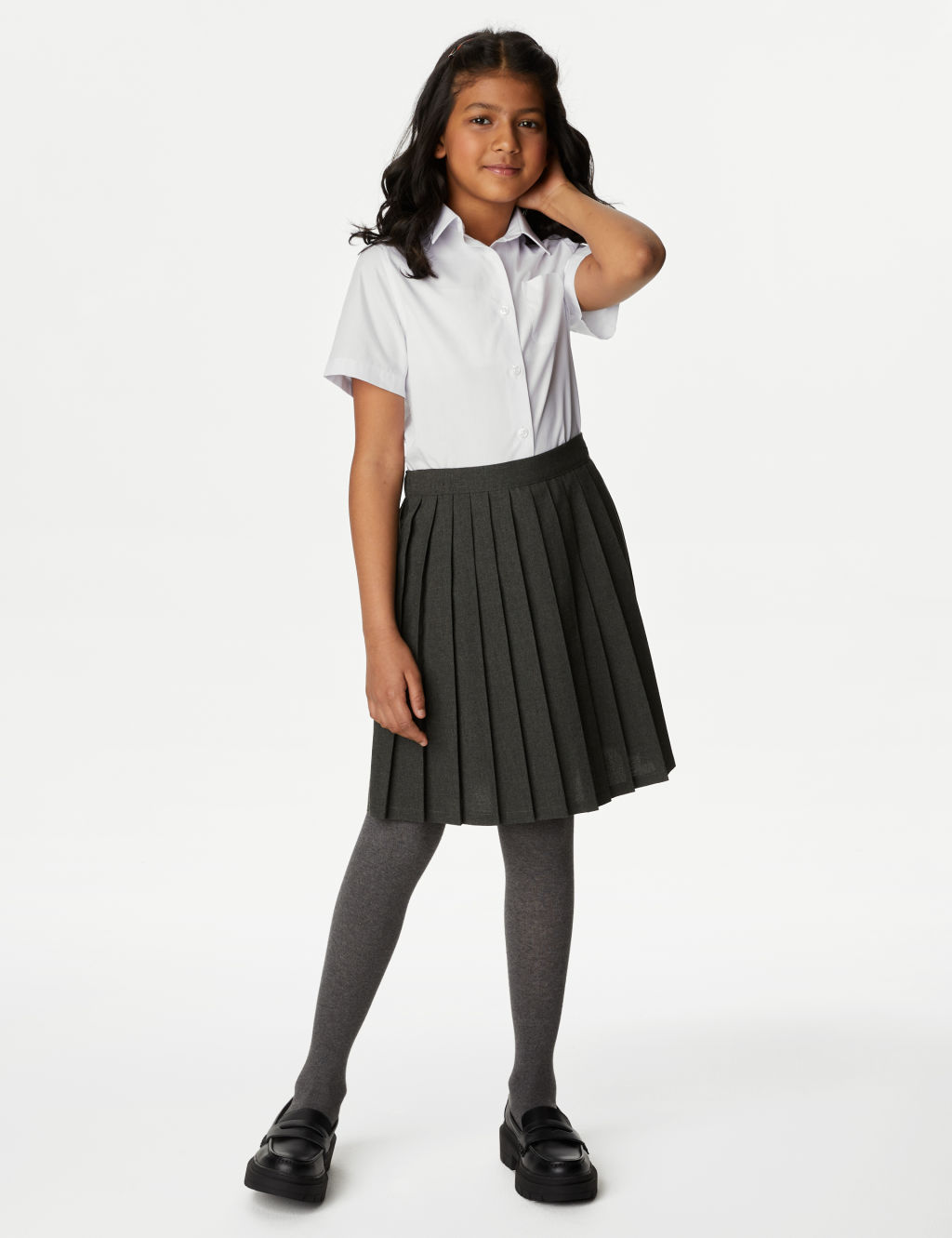 M&S Girls Easy Dressing Pull On School Skirt (2-16 Yrs) - 10-11 - Grey, Grey