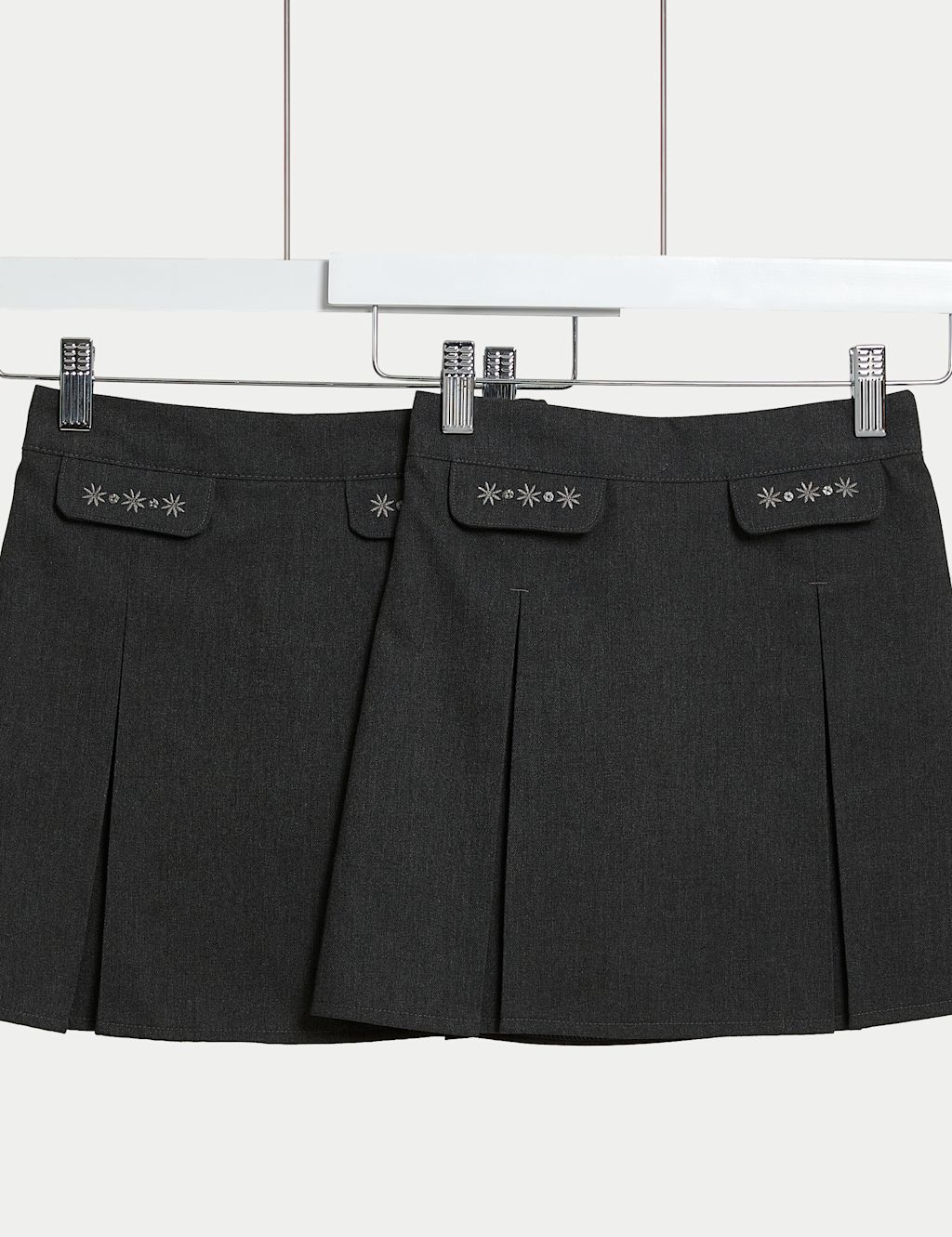 M&S 2 Pack Girls Embroidered School Skirts (2-18 Yrs) - 13-14 Years - Grey, Grey