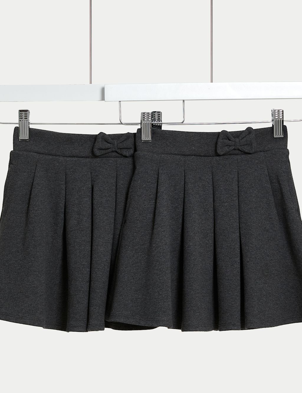 M&S 2 Pack Girls Jersey Bow School Skirts (2-14 Yrs) - 10-11 Years - Grey, Grey